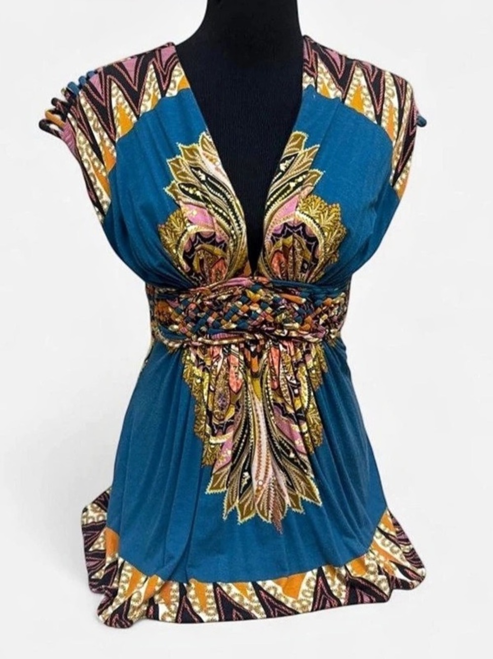 Sky Abstract Mini Dress in Blue & Multicolor Size Large Like New